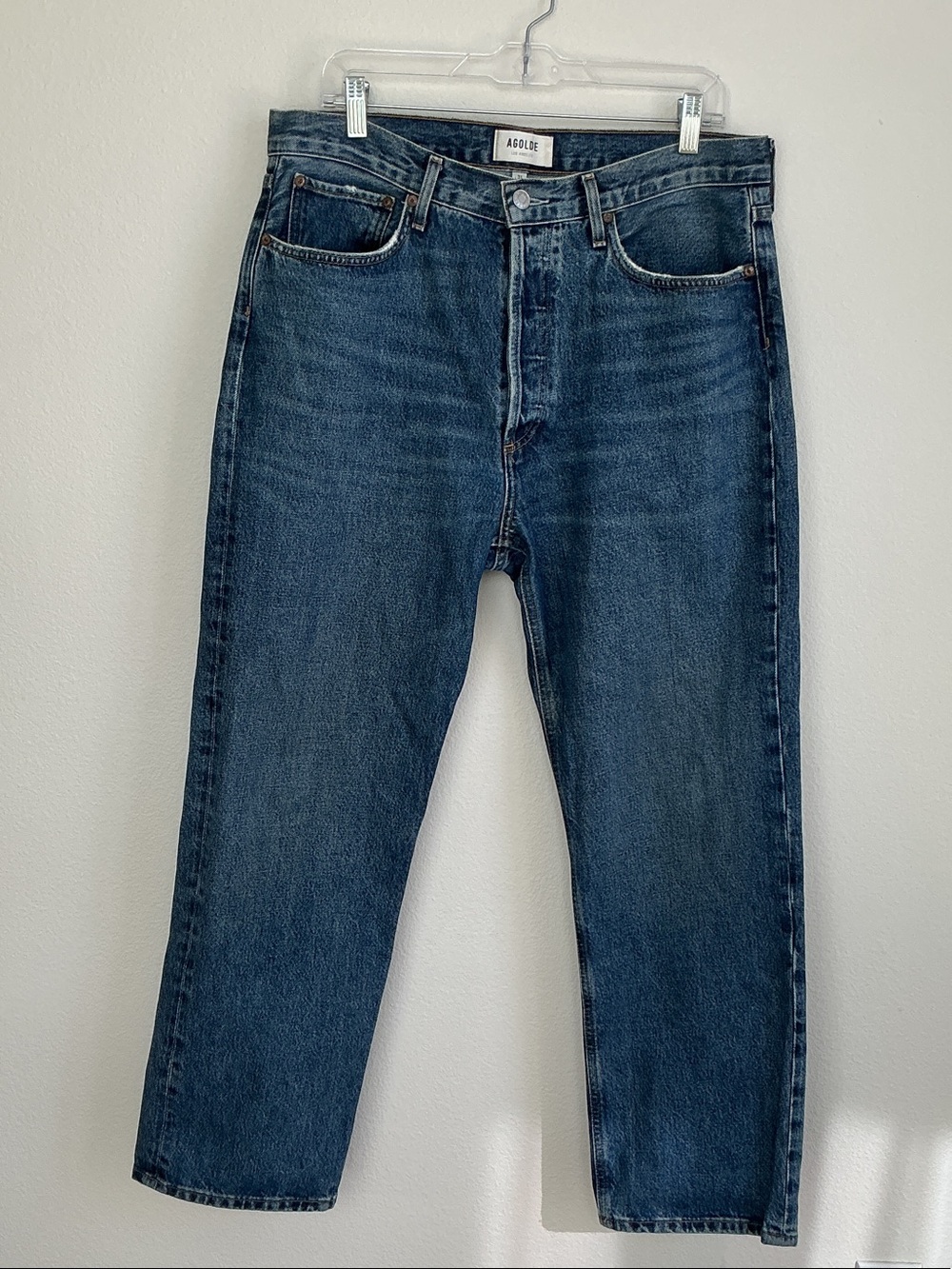 AGOLDE 90's Mid Rise Loose Fit Straight Leg Jeans Organic Cotton Blue 31 - EUC
